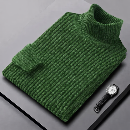 Pull col roulé homme en maille verte texturée, manches longues