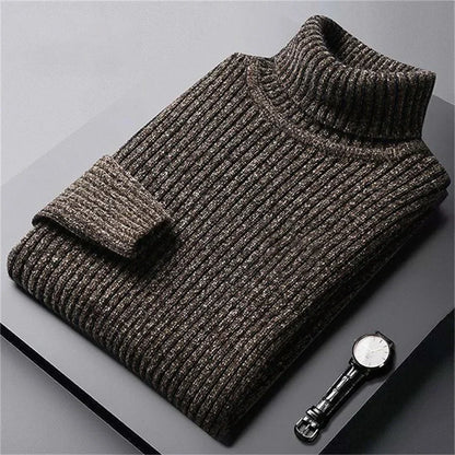 Pull col roulé homme en maille beige chinée, style manches longues