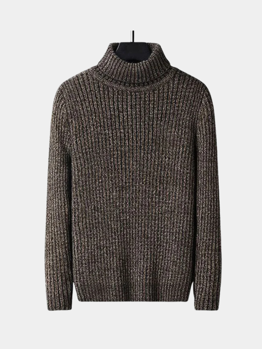 Pull col roulé homme en maille chinée gris foncé, manches longues