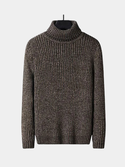 Pull col roulé homme en maille chinée gris foncé, manches longues