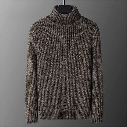 Pull col roulé homme en maille chinée gris foncé, coupe près du corps