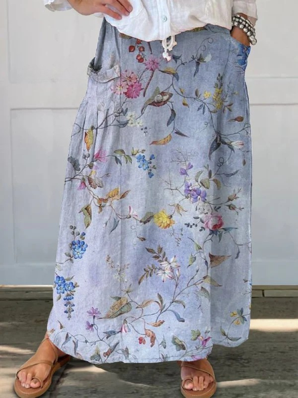 Jeda™ | Jupe élégante à imprimé vintage bleu et poches