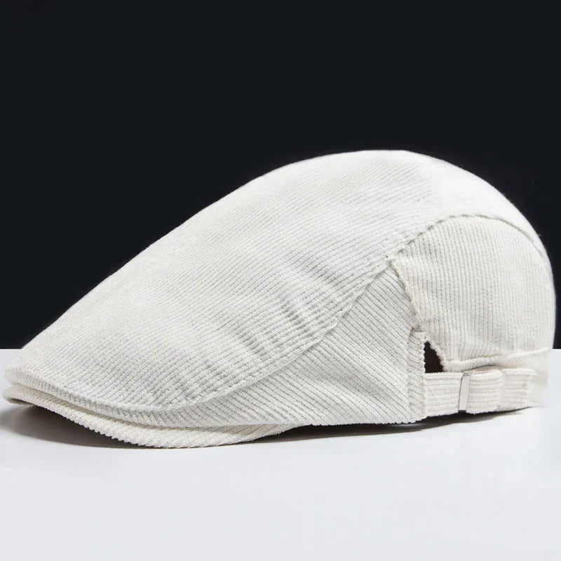 Casquette en velours côtelé pour hommes, blanc cassé, rabat arrière avec boucle