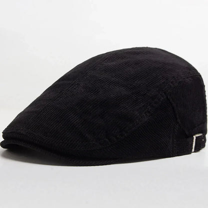 Casquette en velours côtelé pour hommes, noire, profil arrondi et rabat arrière