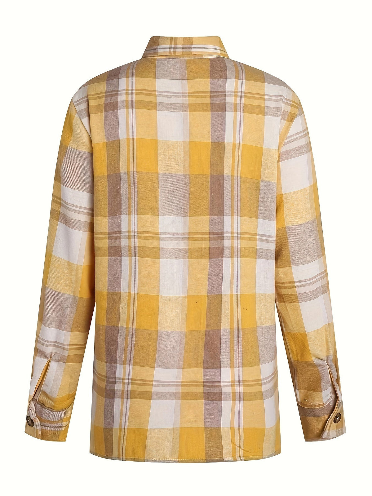 Chemise d’été à carreaux jaune moutarde, dos, manches longues