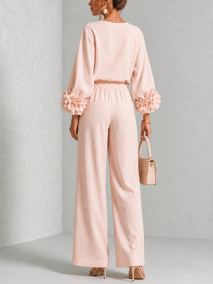 ENSEMBLE DEUX PIÈCES AVEC MANCHETTES FLORALES