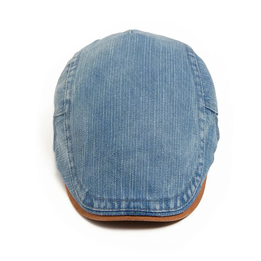 Casquette en jean bleu clair pour homme, vue arrière ronde avec couture périphérique