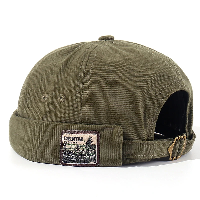 Casquette olive pour animal de compagnie, patch « Denim », sangle à boucle.