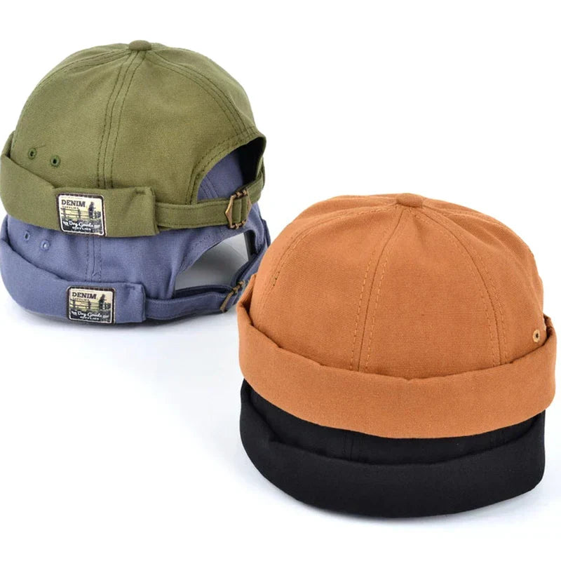 Ensemble de casquettes pour animal : olive et orange, patch « Denim » et sangle à boucle.