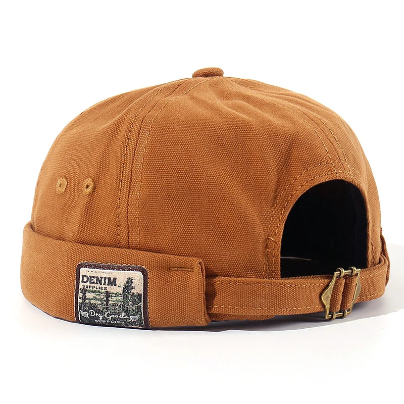 Casquette orange pour animal de compagnie, patch « Denim » et sangle à boucle.