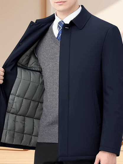 Veste à col à revers marine avec fermeture éclair, manche longue et doublure matelassée ouverte