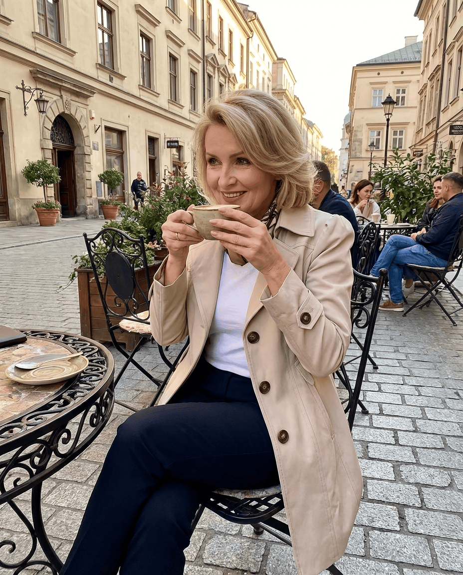 Manteau d’été vintage beige, col à revers, manches longues, boutons et coupe cintrée
