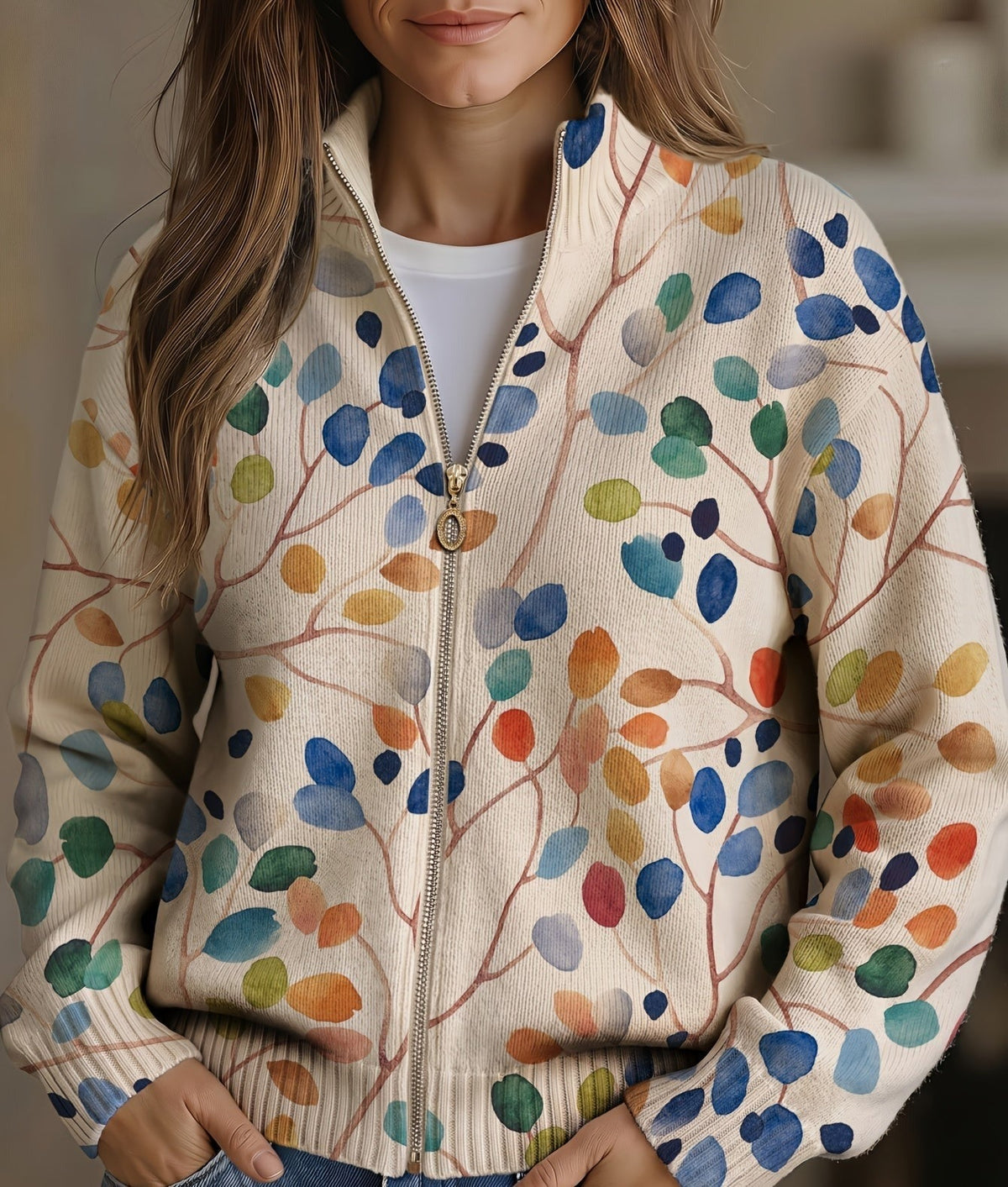 Imogene | Cardigan zippé à imprimé botanique