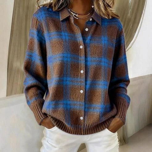Cardigan Colette en maille à carreaux – Marron Chocolat