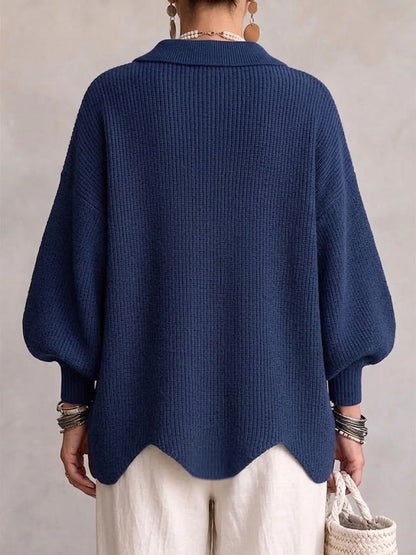 Cardigan oversize bleu marine à col rond, manches chauve-souris et poignets côtelés