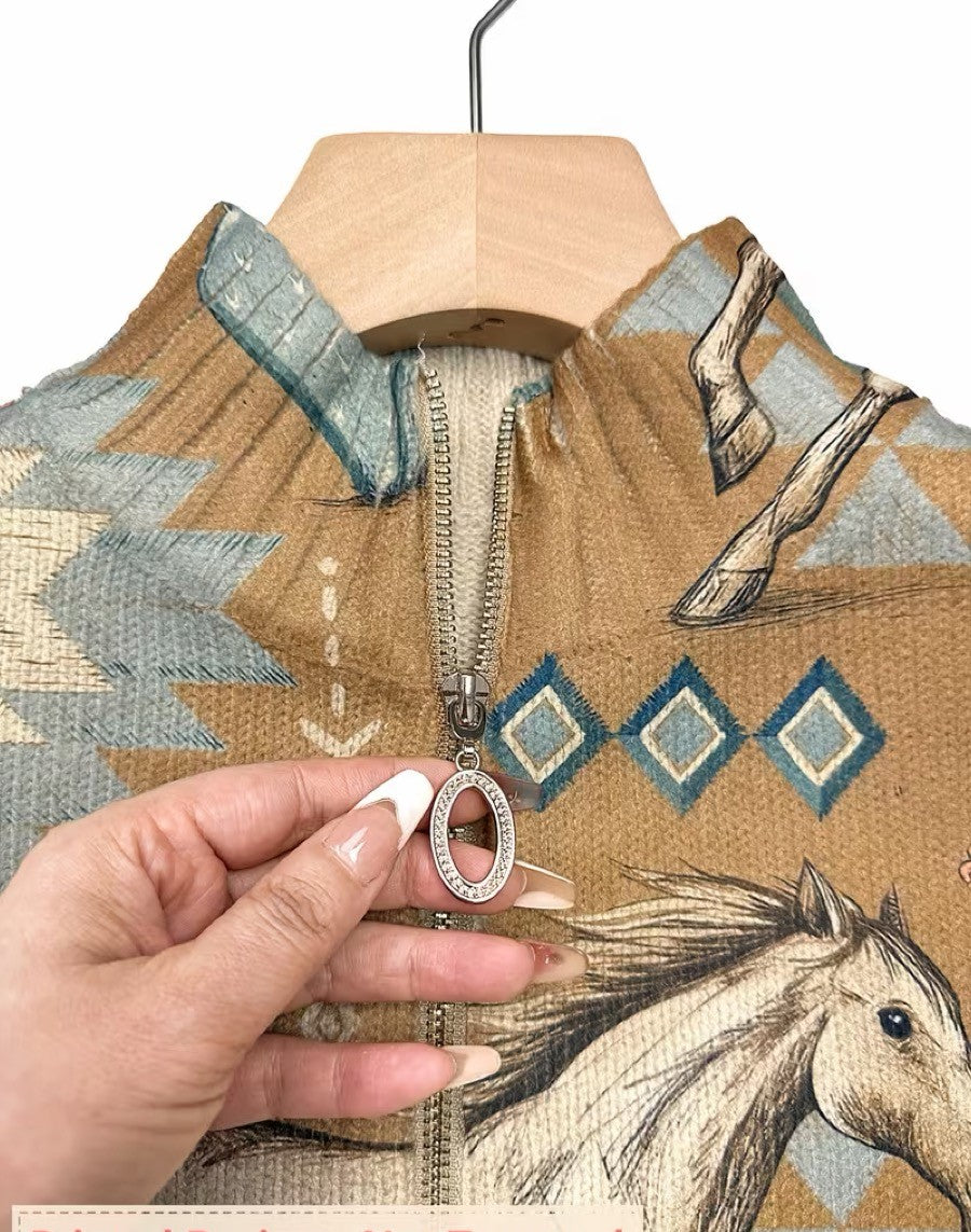Perpetua | Cardigan zippé Cheval du Désert et Cactus