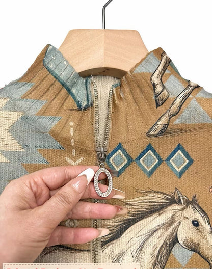 Perpetua | Cardigan zippé Cheval du Désert et Cactus