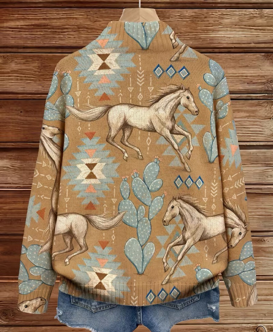 Perpetua | Cardigan zippé Cheval du Désert et Cactus