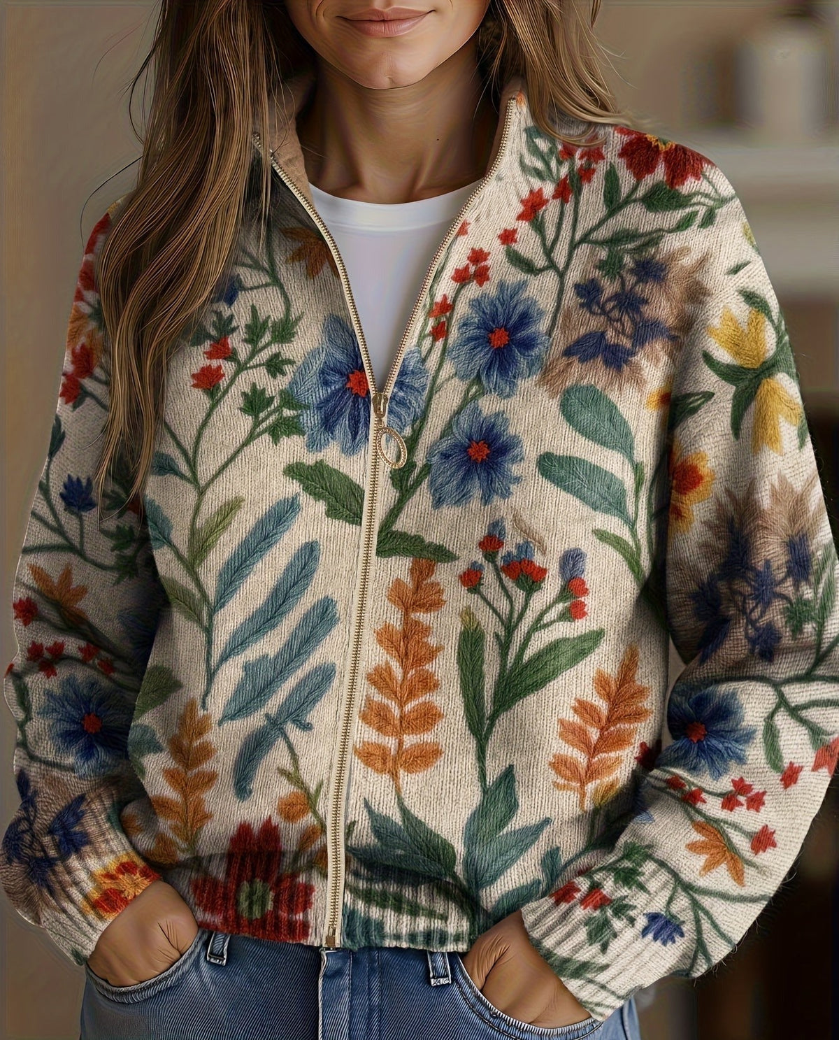 Tabitha | Cardigan zippé floral du jardin botanique