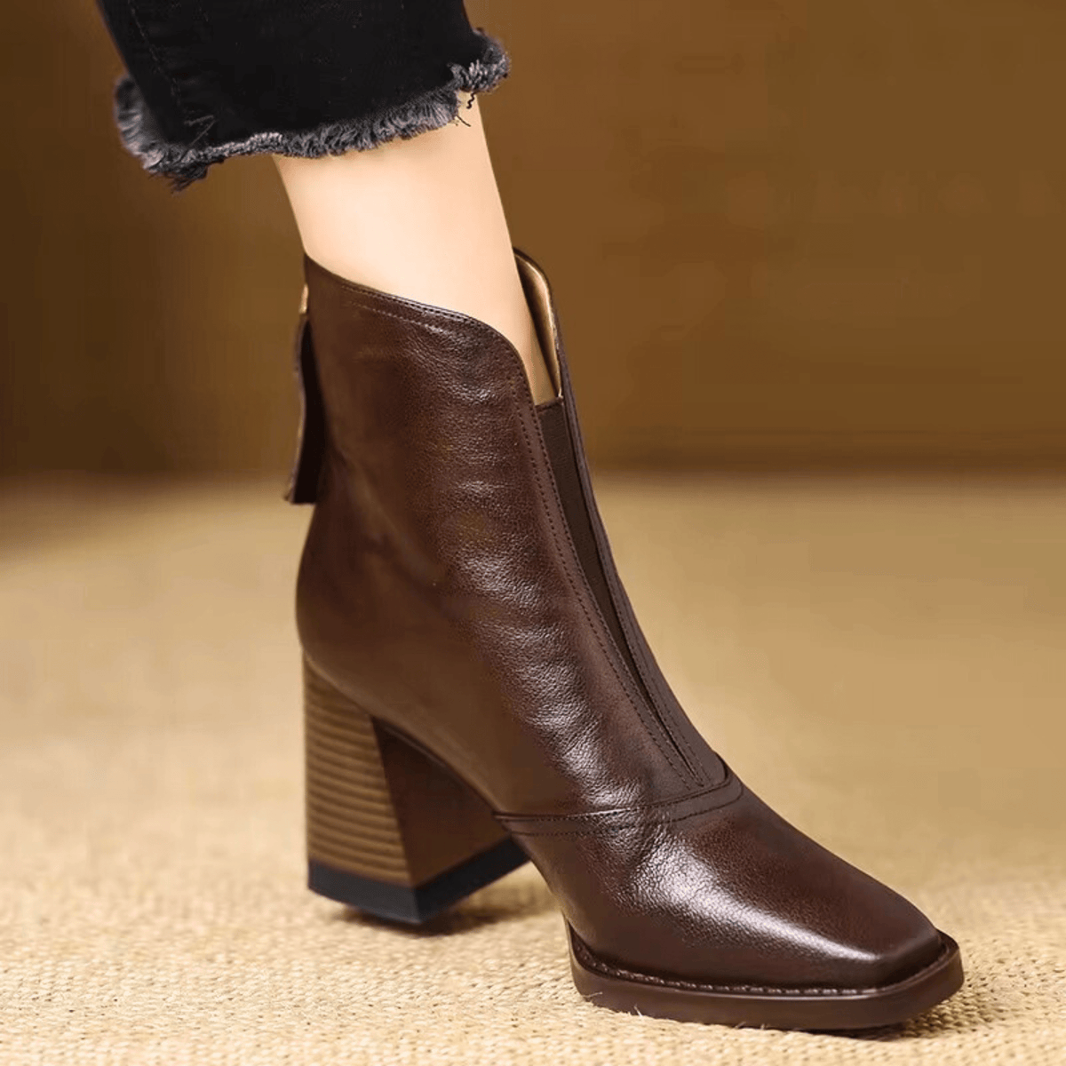 Colette bottines en cuir à talon moyen, marron
