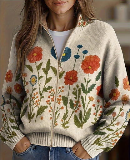Wrenna | Cardigan zippé Champ de Fleurs Sauvages